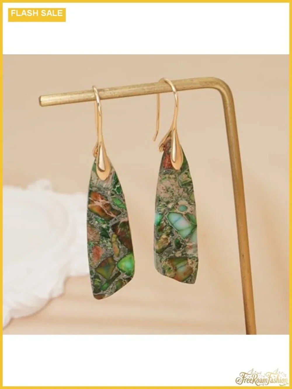 Natural Stone Triangle Dangle Drop Earrings Boho Women's Lightweight